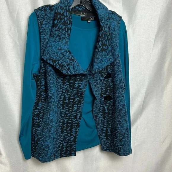 HABITAT sweater vest,oversized , PTP 22” cowl neck, artsy,textured,turquoise,NWT - Picture 3 of 14